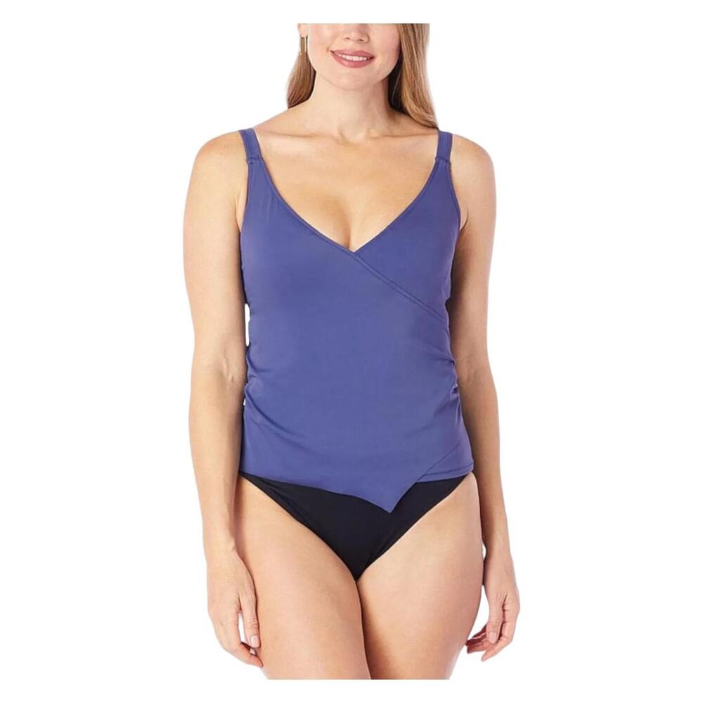 Colleen Lopez Shirred Tankini Swimsuit Size 4 Purple Adjustable Built-In Bra